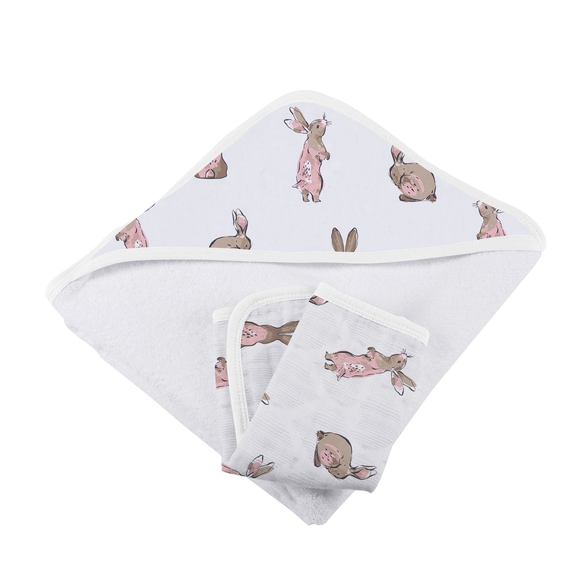 Hooded towel with bunnies with a matching washcloth