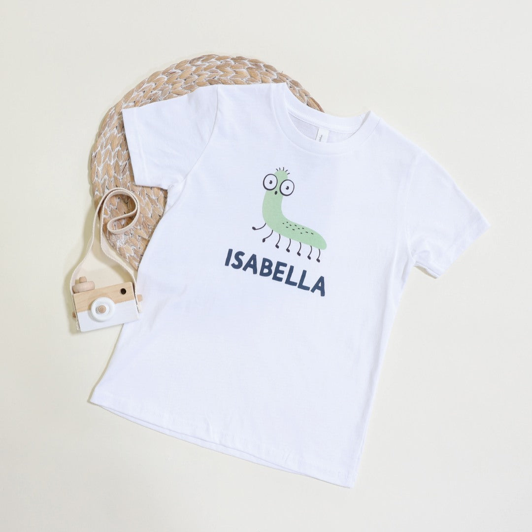 personalized white kids shirt with a cute bug