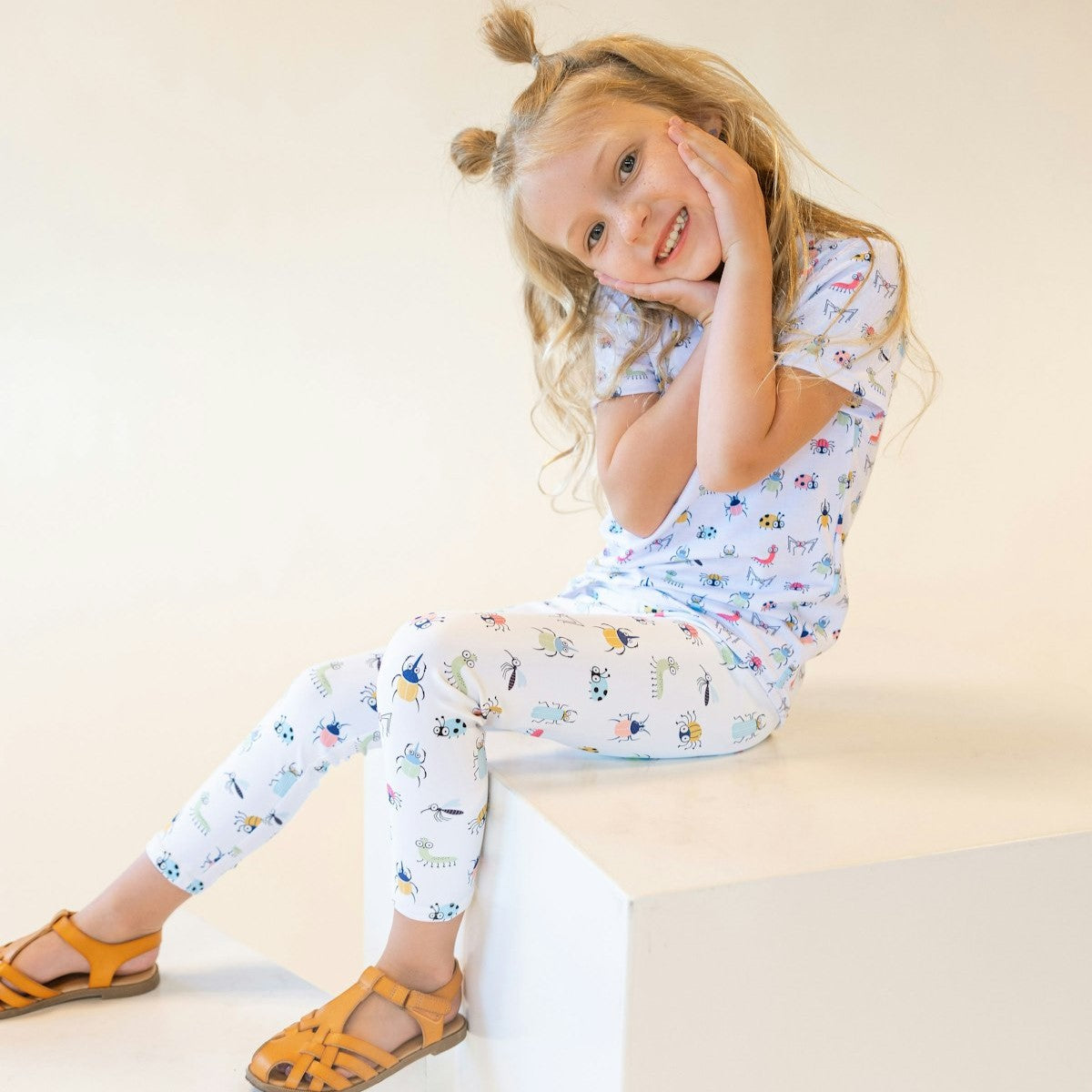 cute kids leggings with garden bugs and insects design