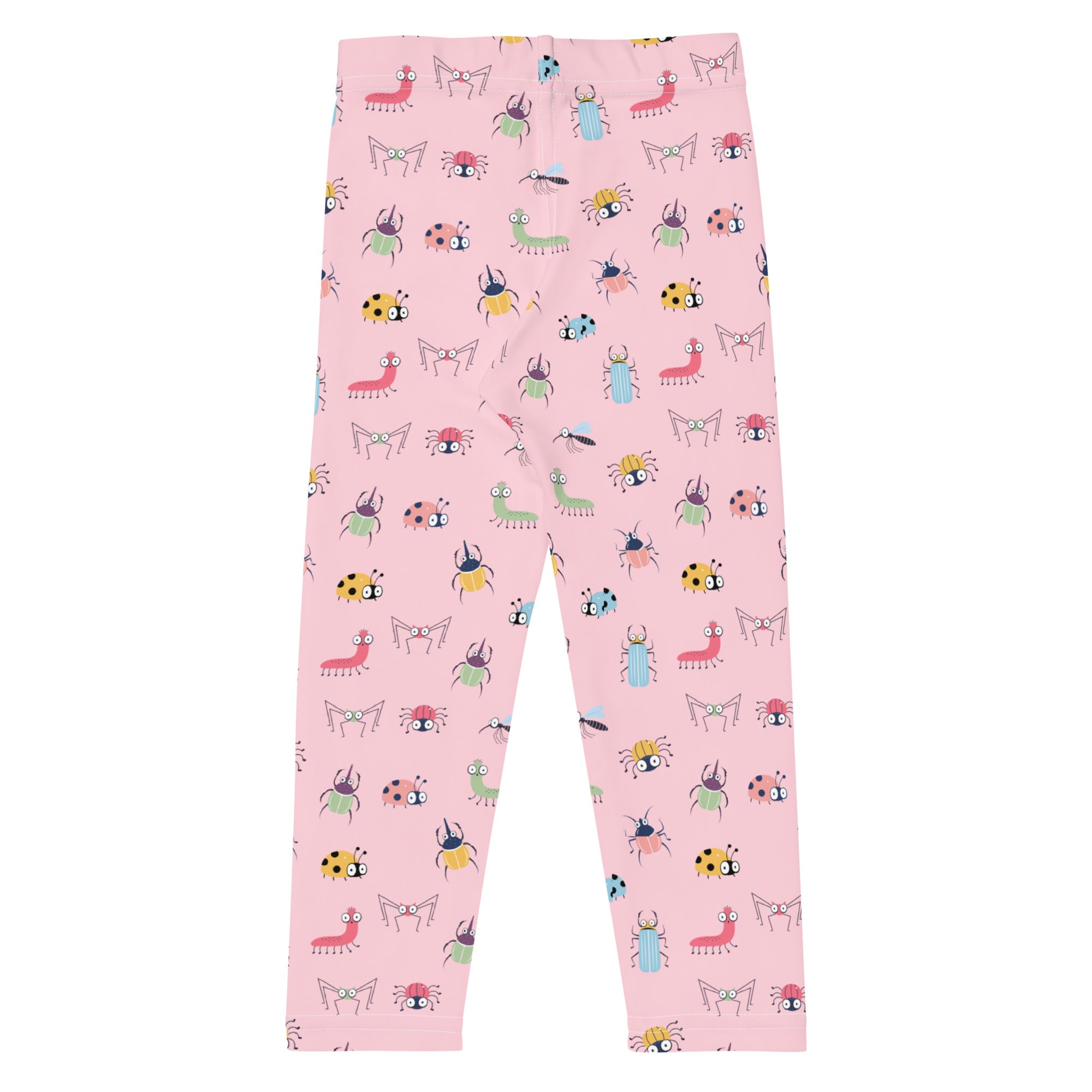 back side of kids leggings with cute bug pattern