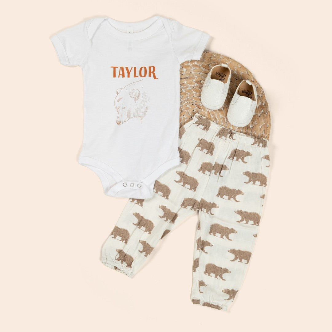 baby personalized onesie and pants matching set with bears