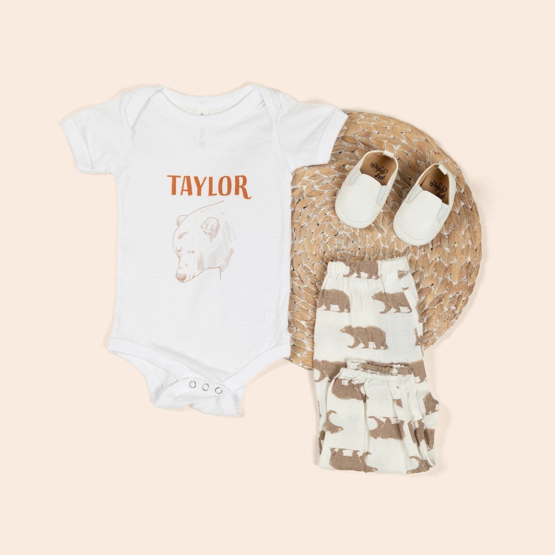 baby personalized onesie and pants matching set with bears