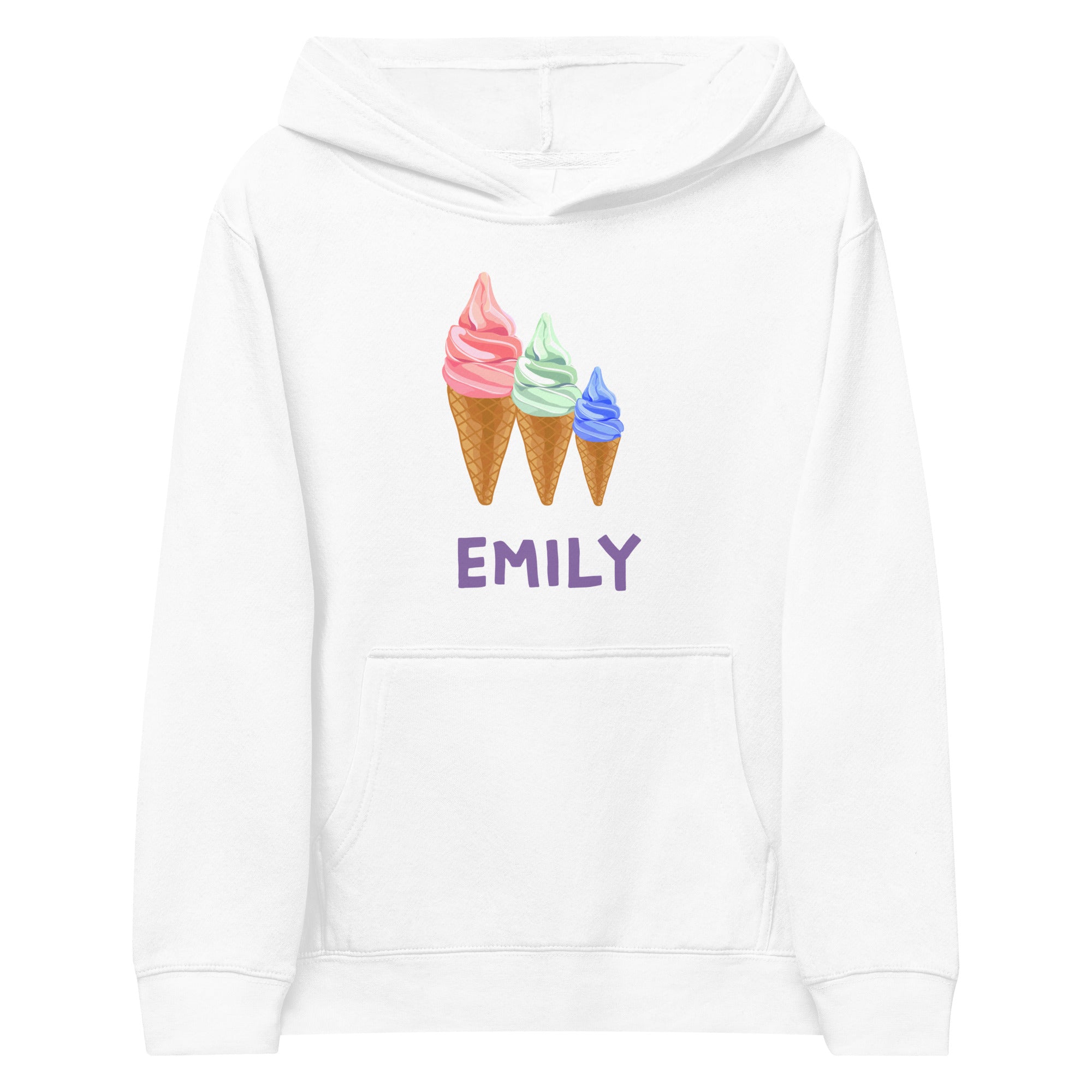 Personalized kid's white fleece hoodie with ice cream cones summer design