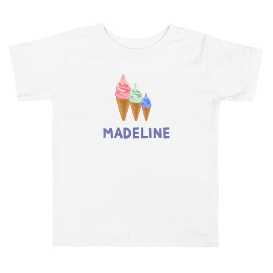 white personalized kids tee with ice cream cones