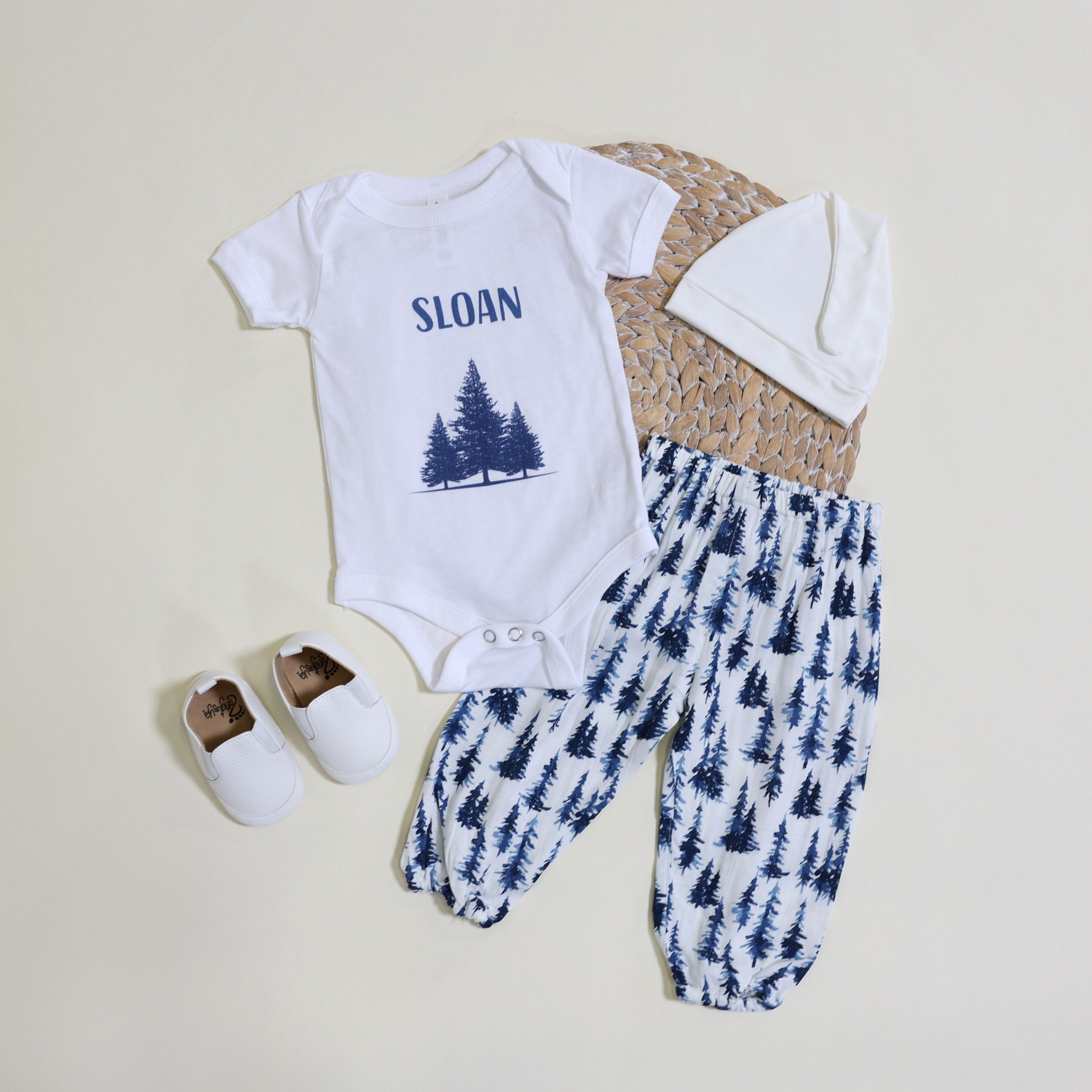 set of cute baby outfit with blue forest design