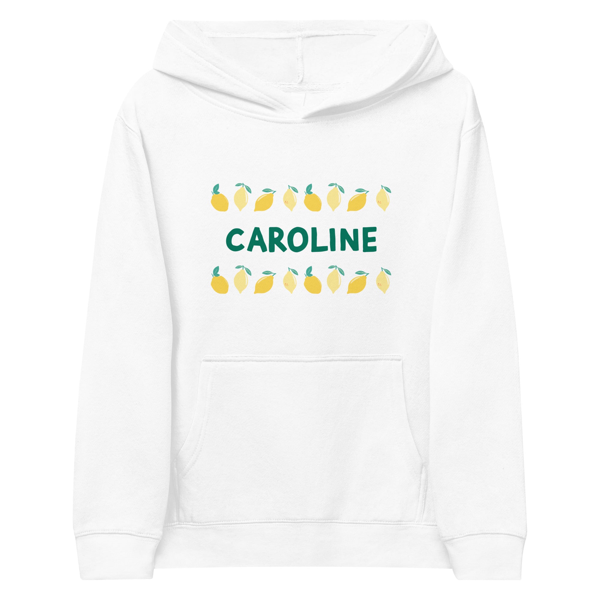 Personalized kids fleece hoodie with a lemon design