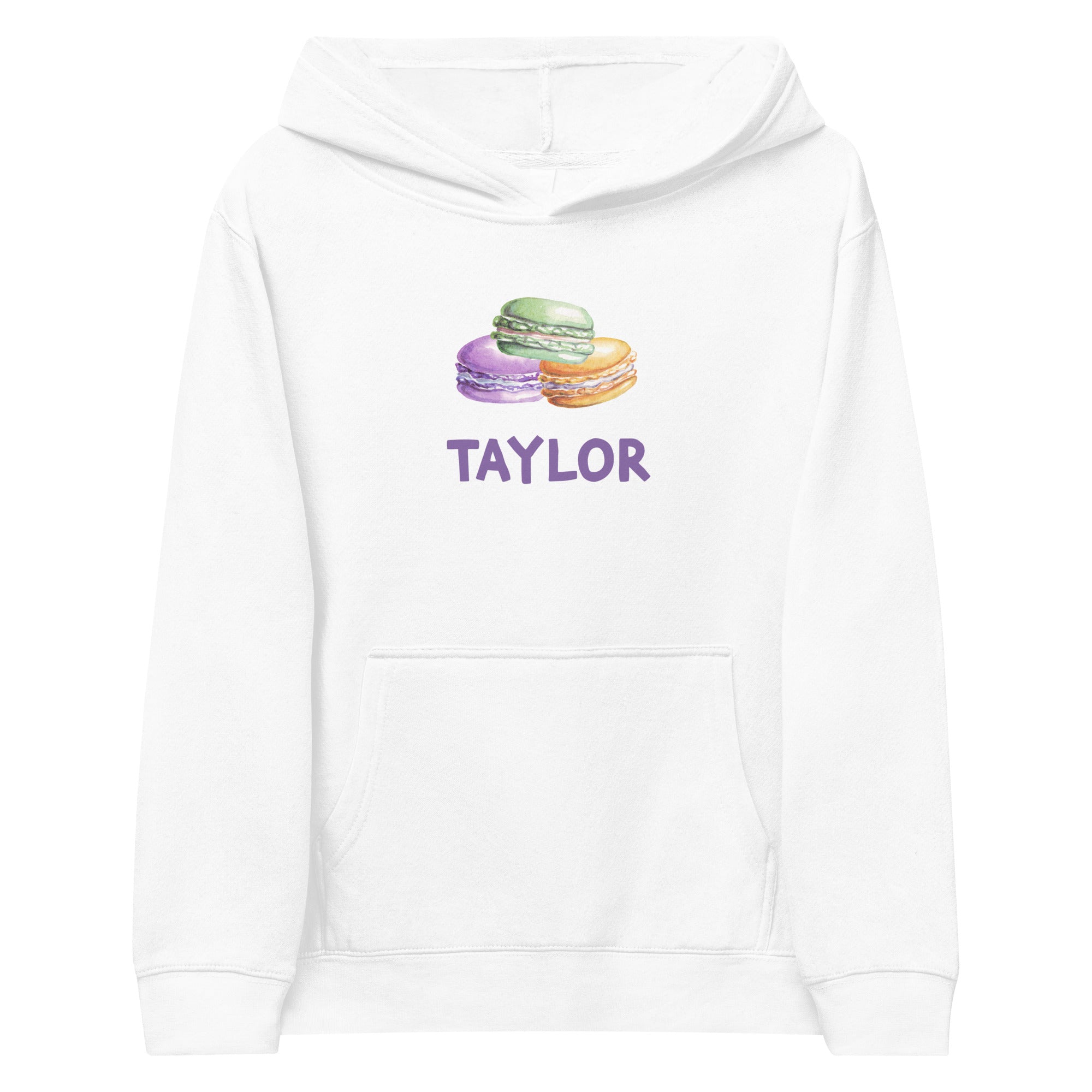Kids hoodie with a cute macaron design personalized