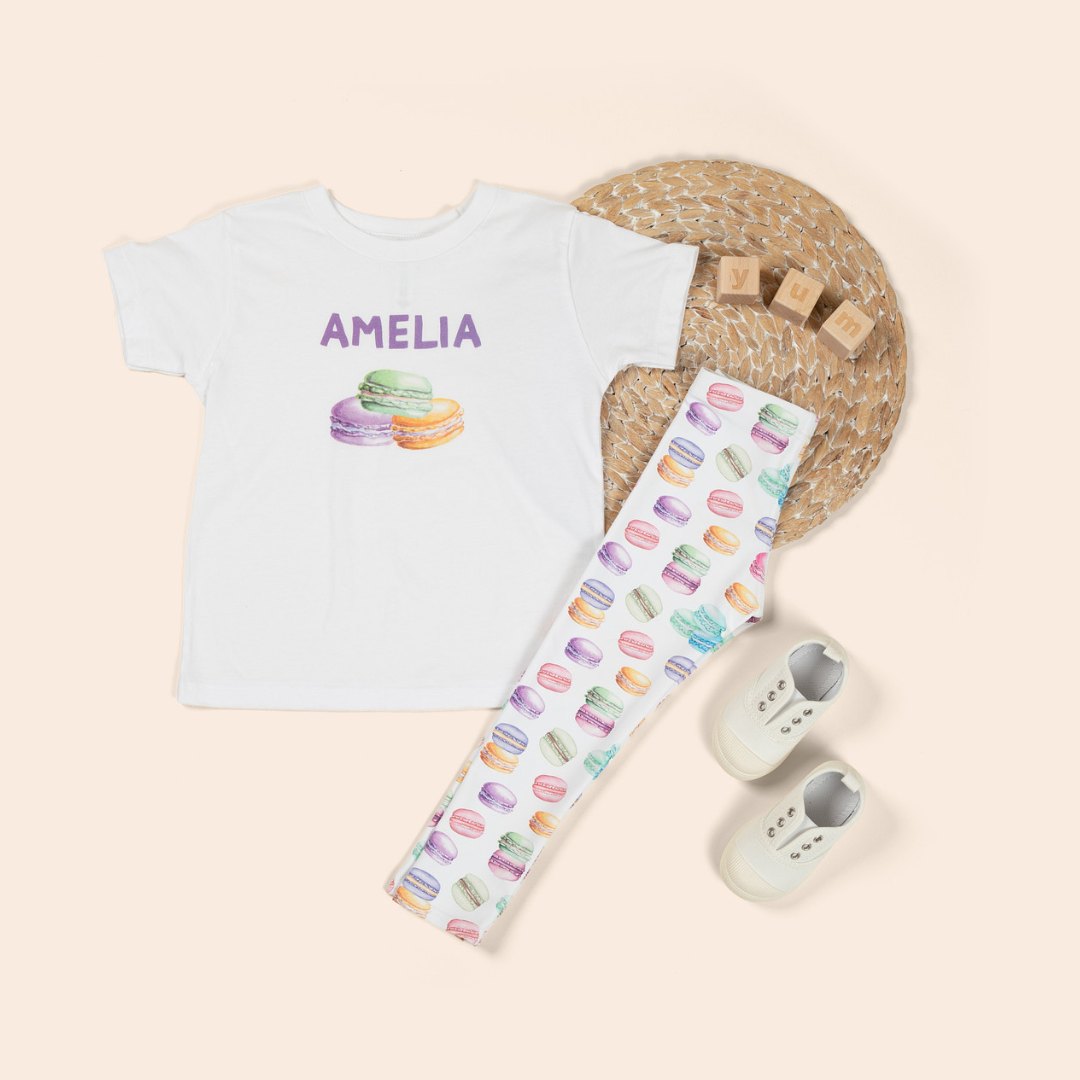 personalized kids shirt with macaron design and matching leggings