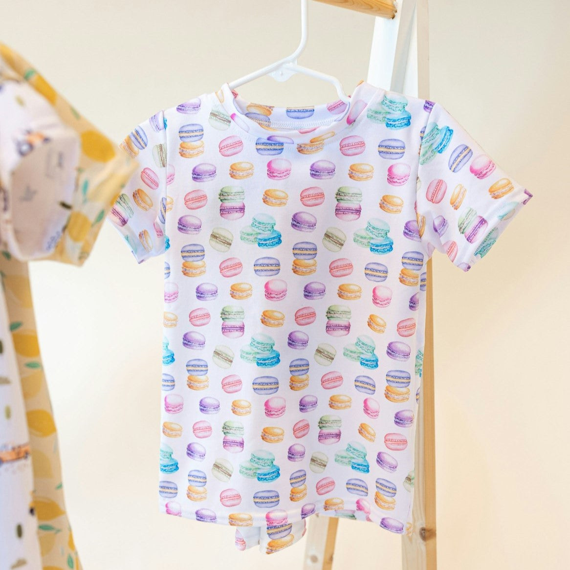seamless print of macarons on a cute kids shirt