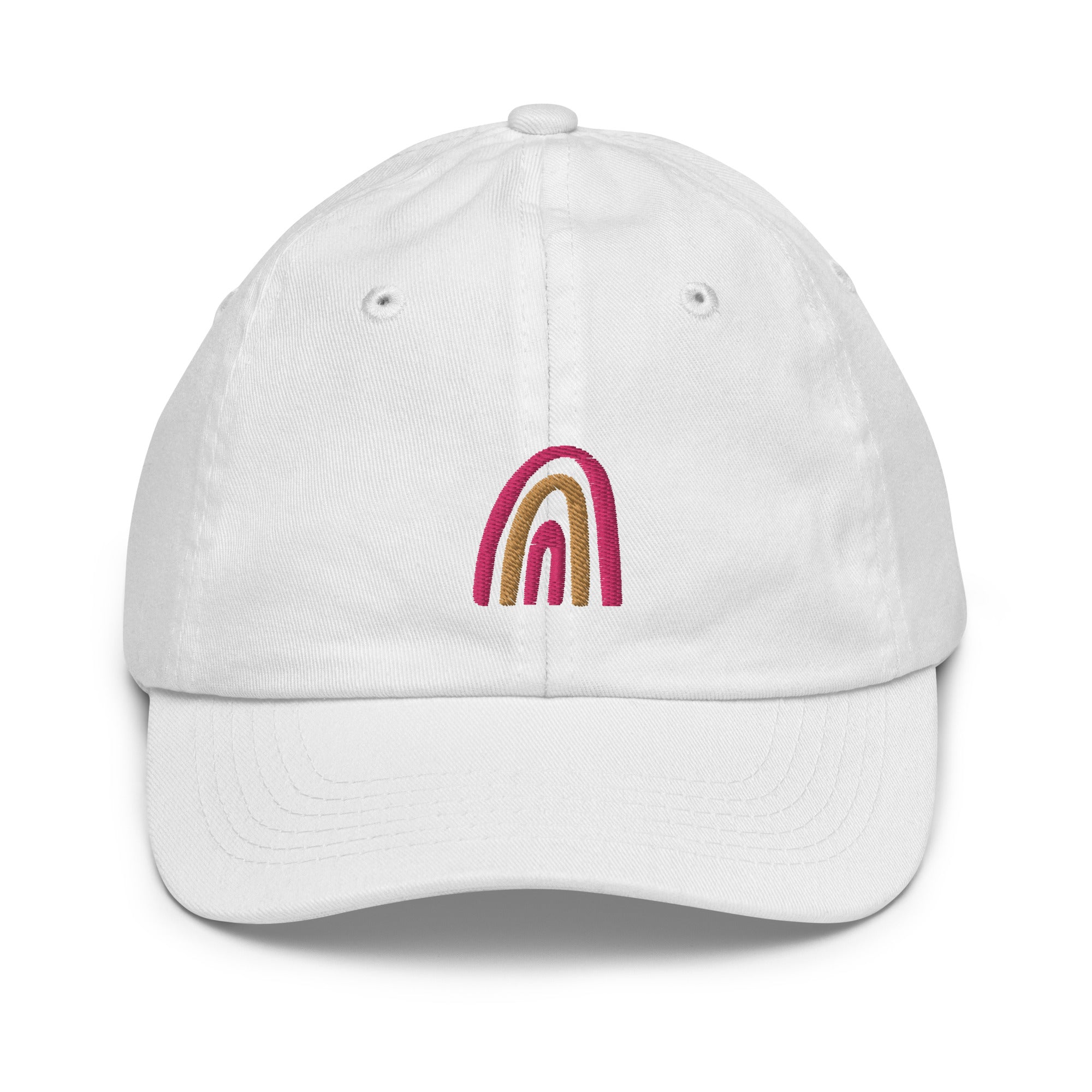 kids white hat with a rainbow