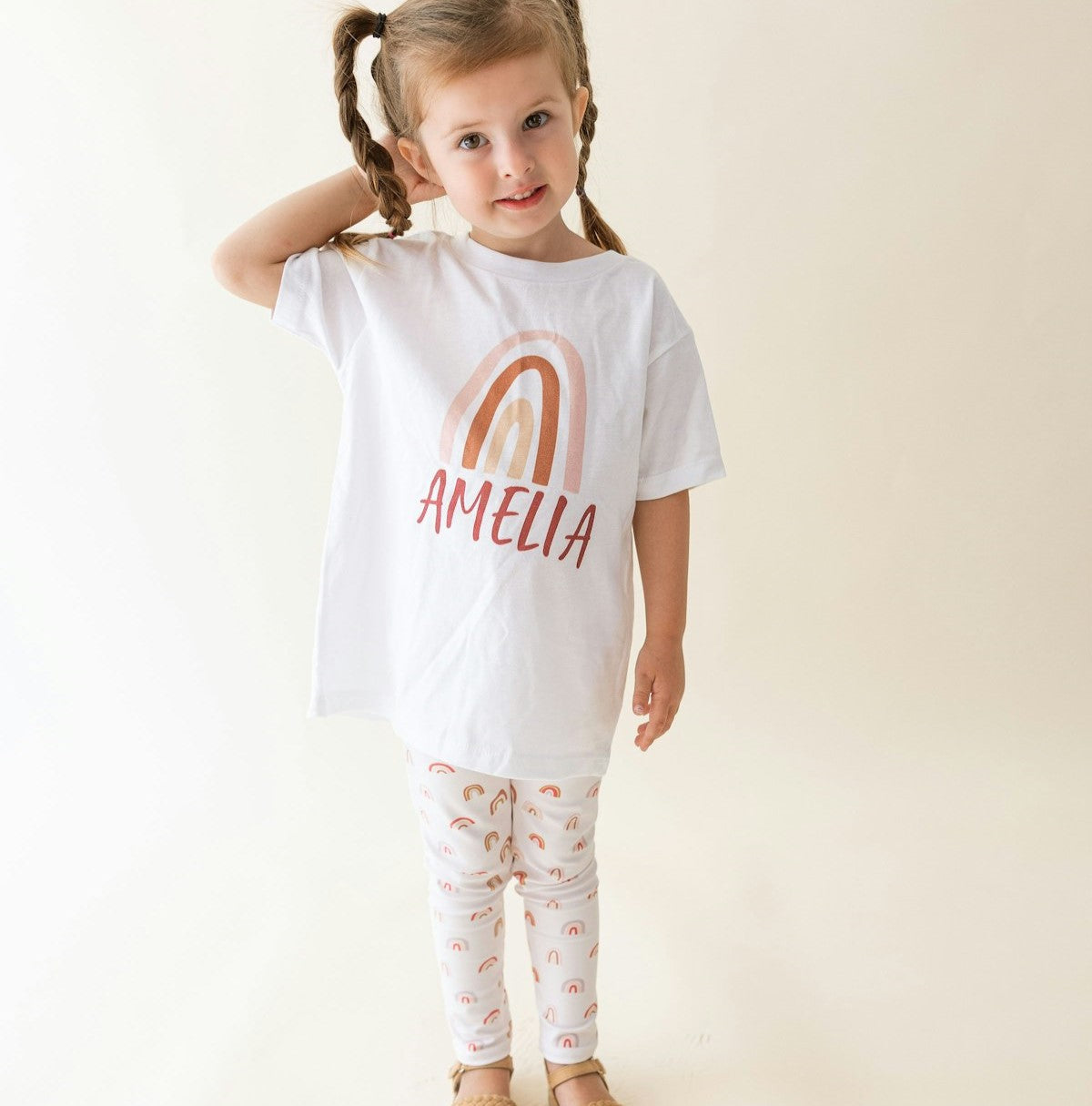 over the rainbow kids set of leggings and personalized tee