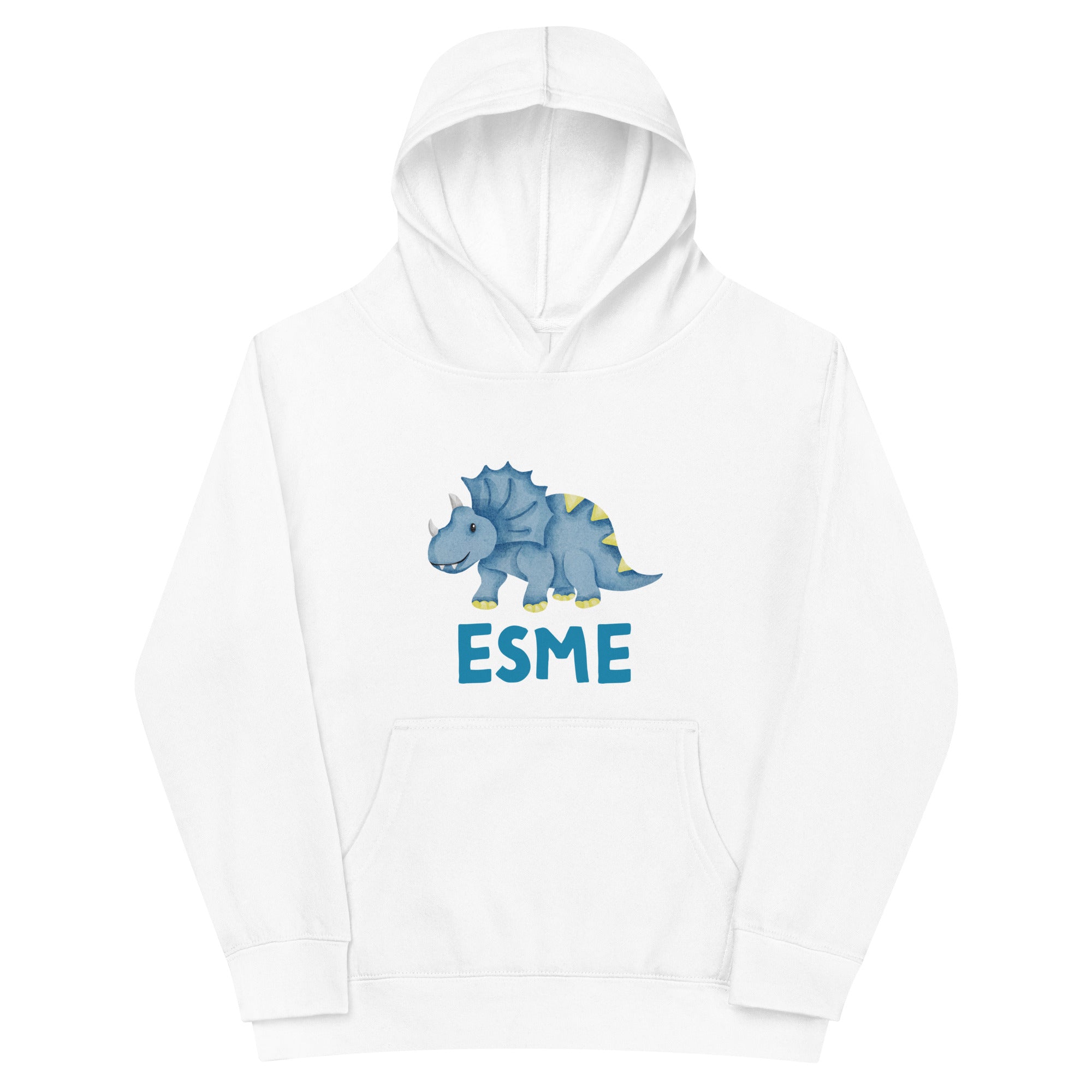 White personalized kids hoodie with a dino