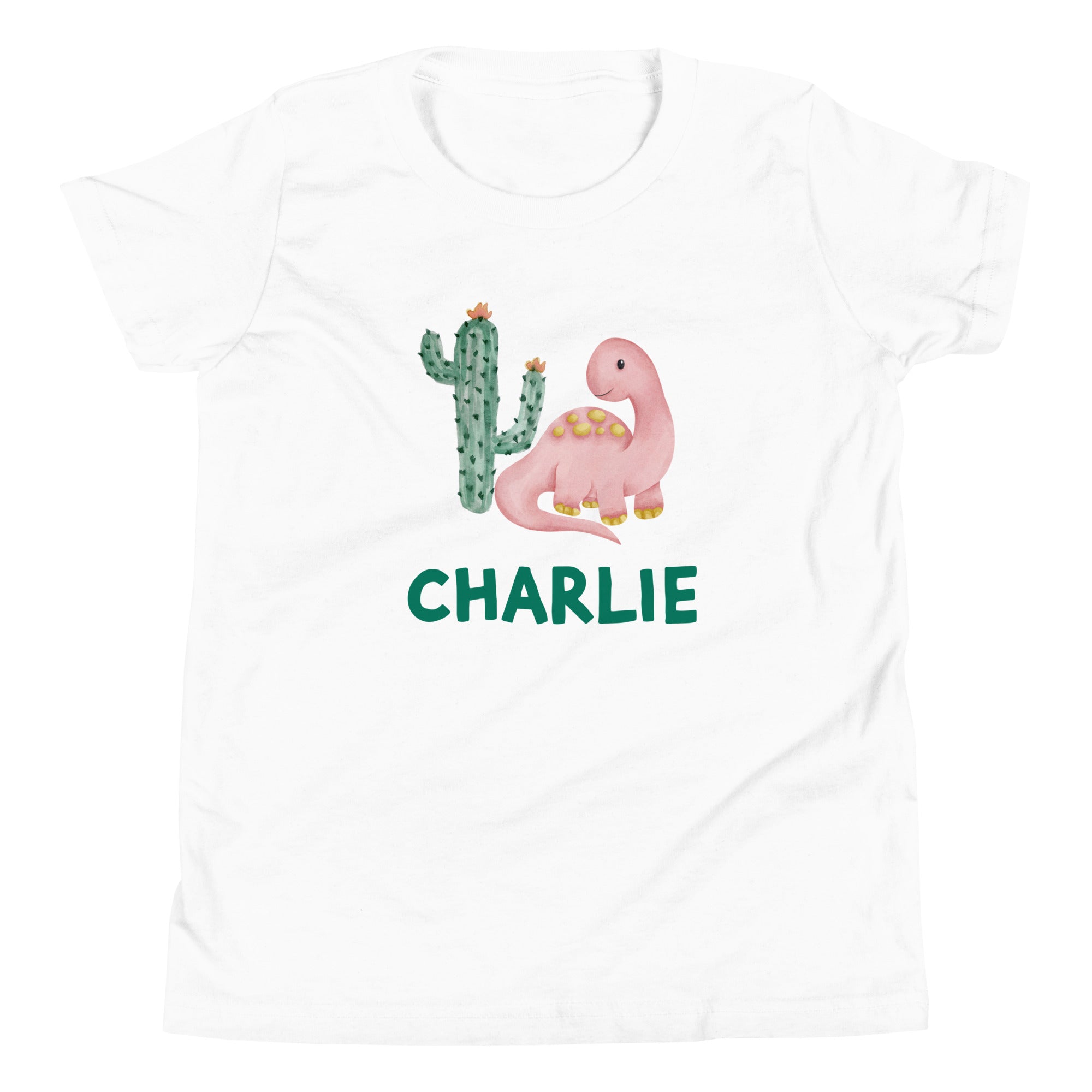 Kids personalize shirt with a cute pink dinosaur