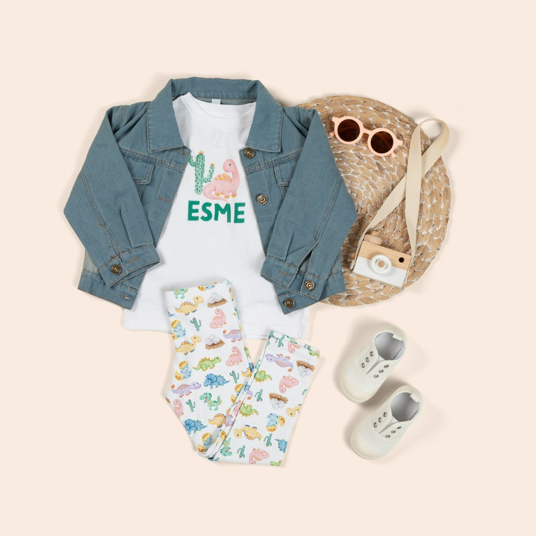 personalized toddler shirt and matching leggings with dinosaur