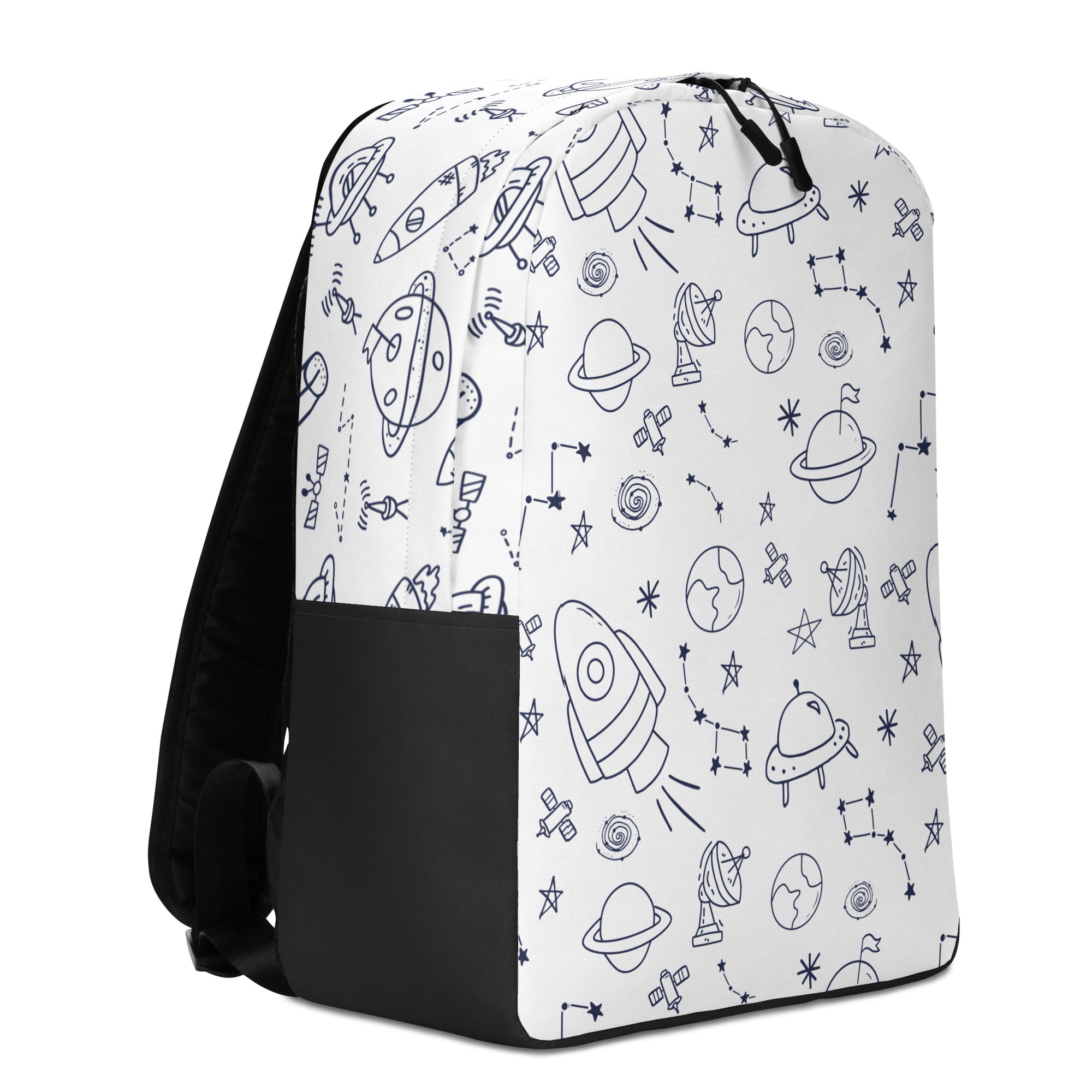 Kids backpack black and white with space design