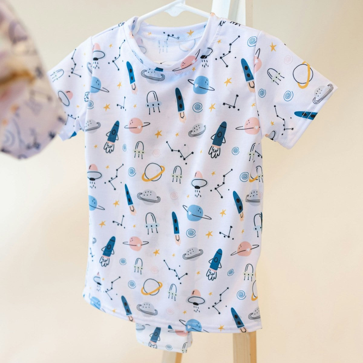 kids shirt with space and rockets design