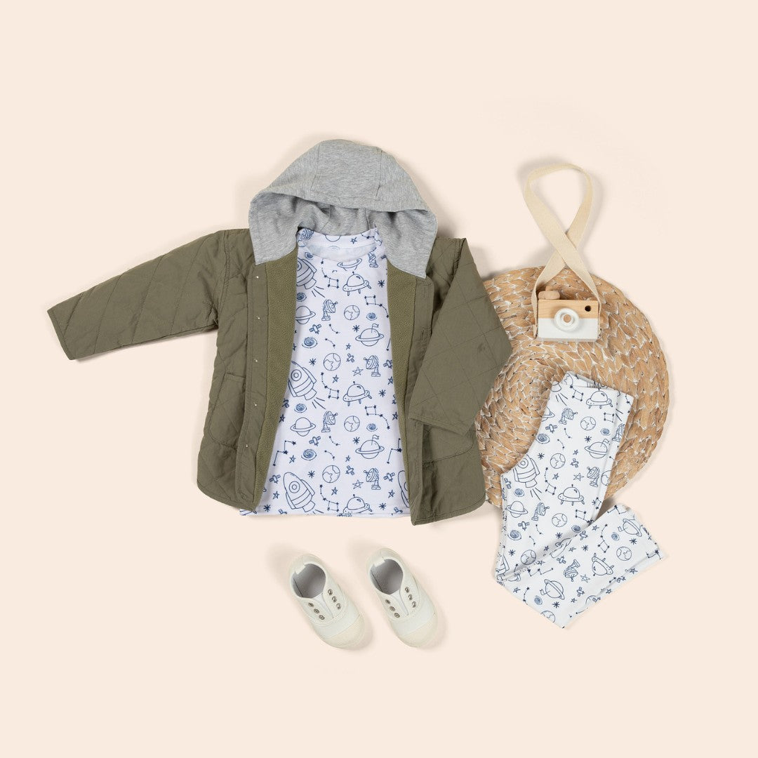 Seamless space design on cute toddler and kids clothes