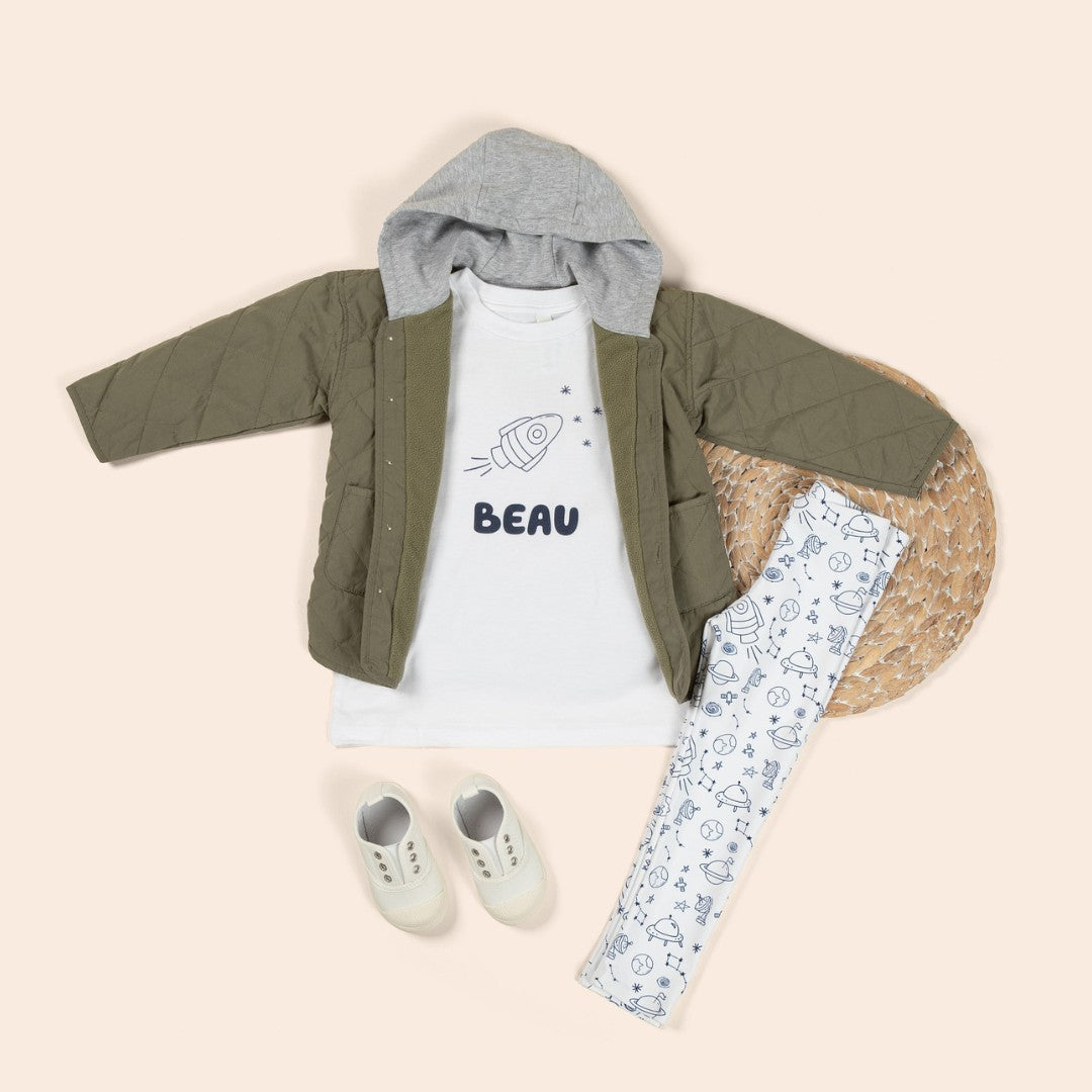Toddler personalized shirt with space design with matching leggings