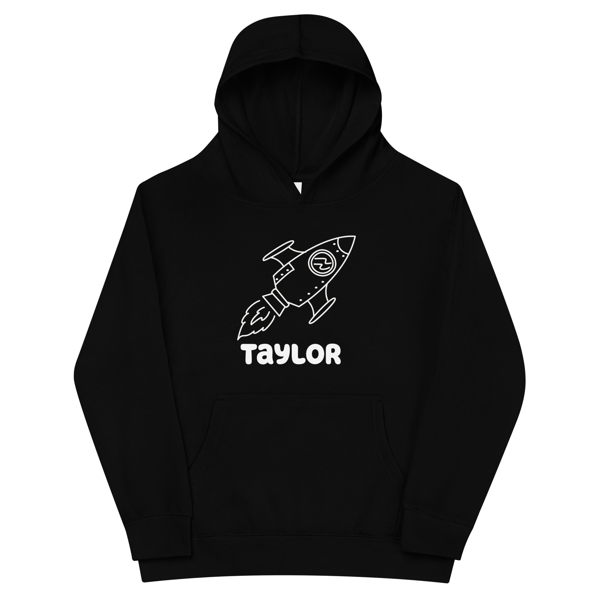 Black sweatshirt for kids with a rocket ship design