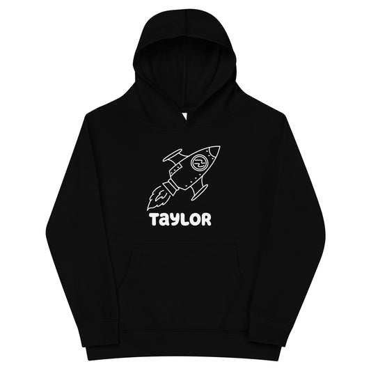 Black sweatshirt for kids with a rocket ship design