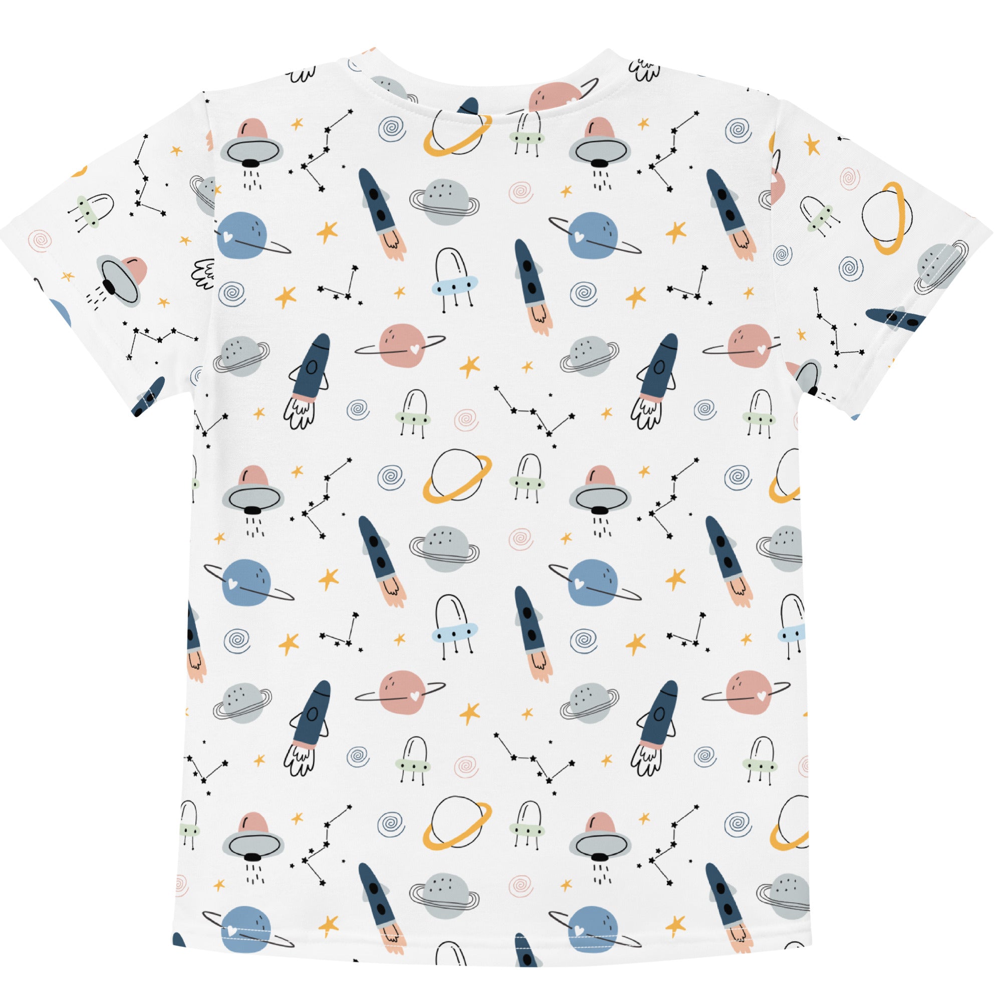 Kids tee with rocket ships and planets