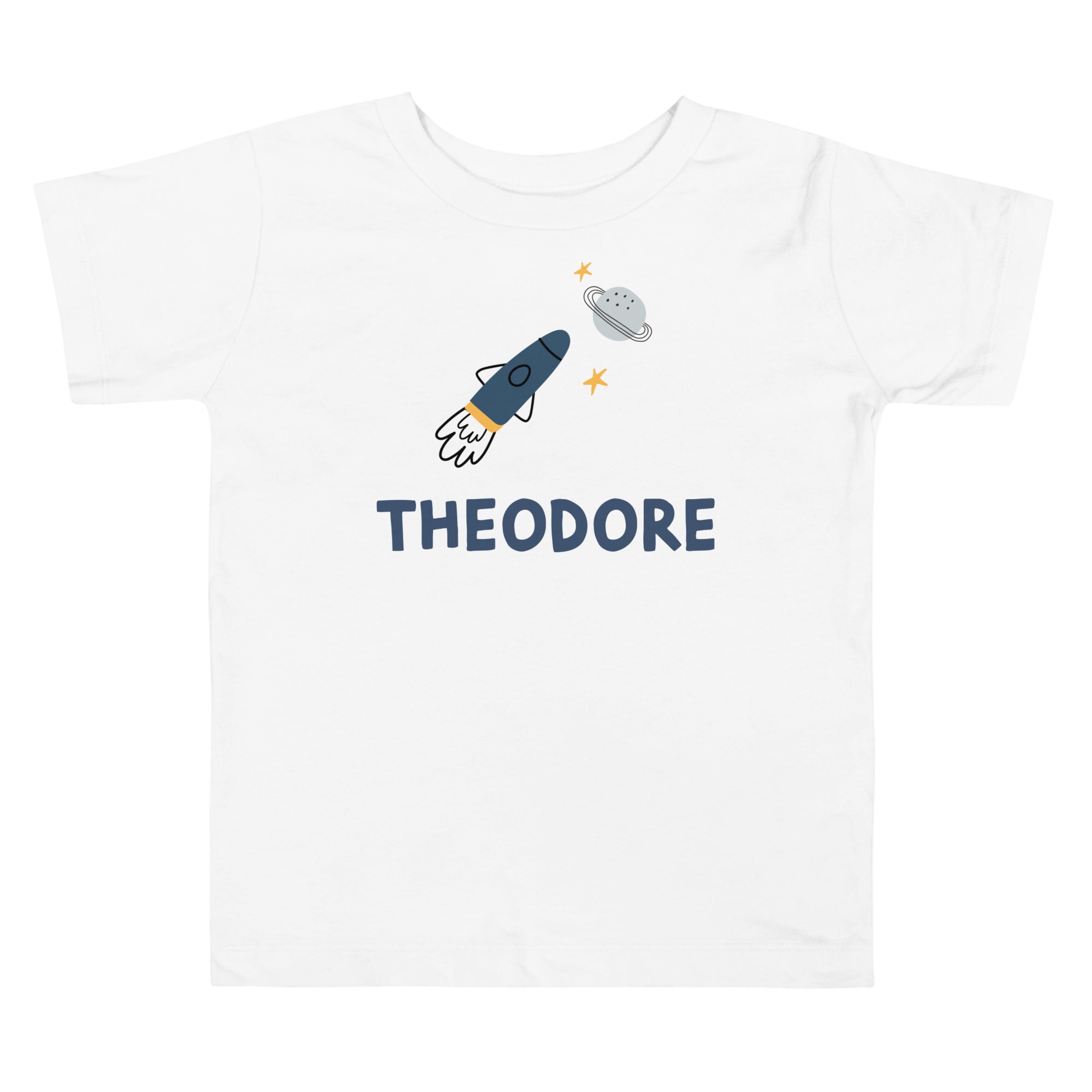 Personalized kids shirt with a rocket ship