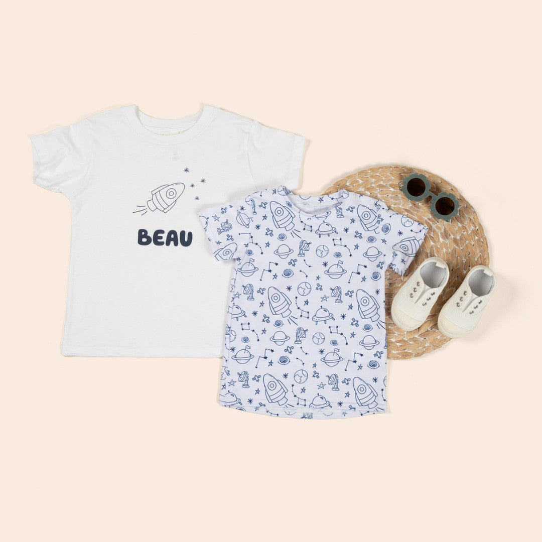 Toddler personalized shirt and seamless pattern shirt with space