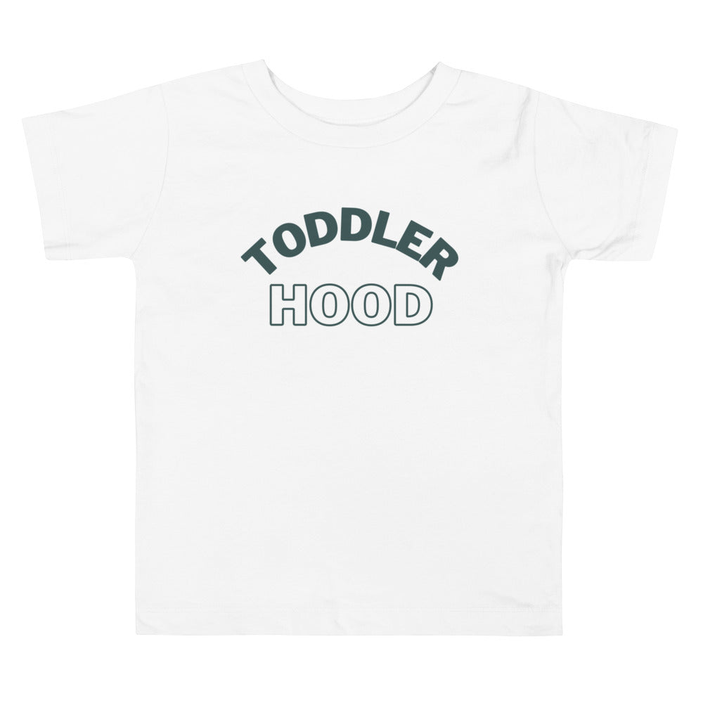 White shirt with blue toddlerhood text