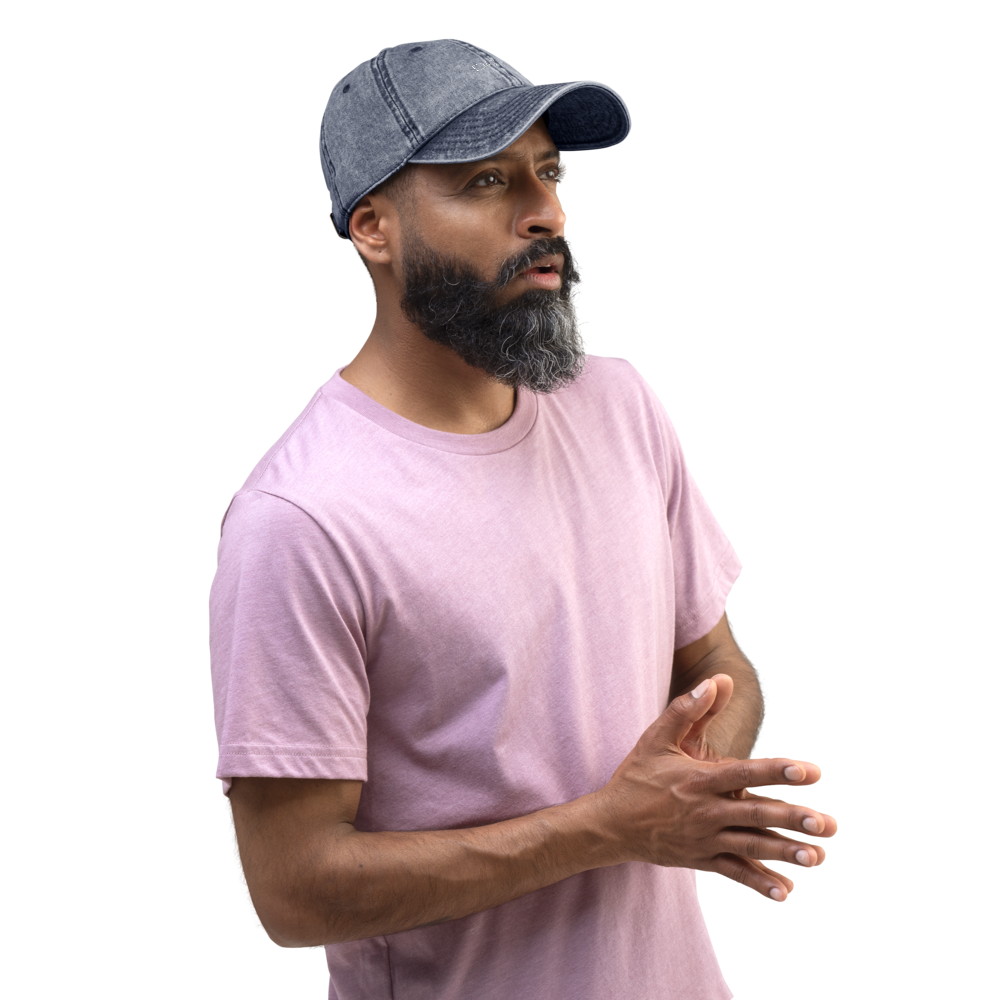 Dad wearing a vintage cap in navy blue