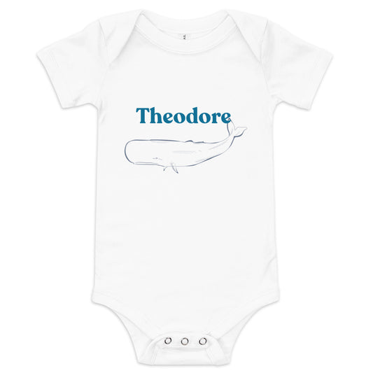 Baby onesie with a whale design
