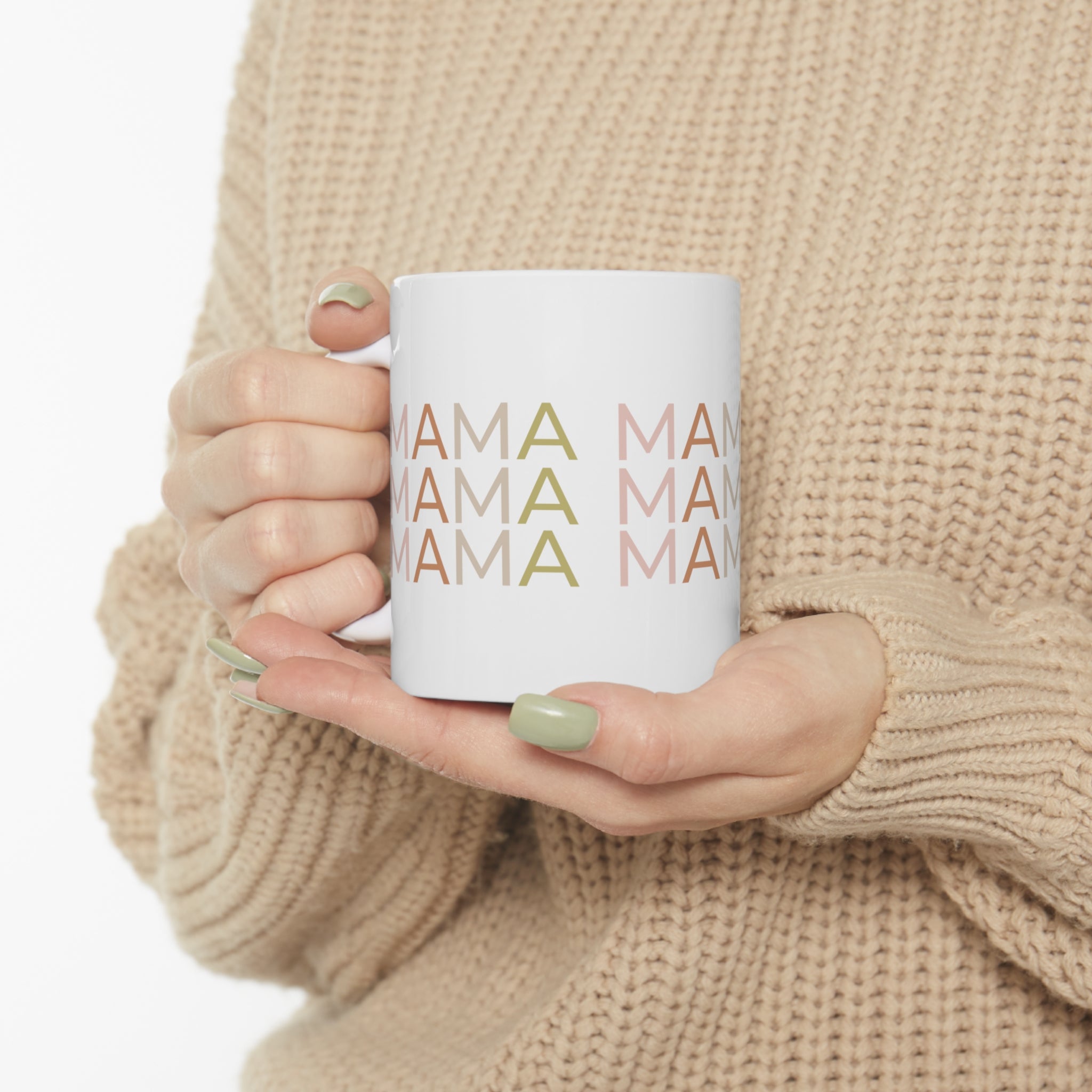 White coffee mug with mama print