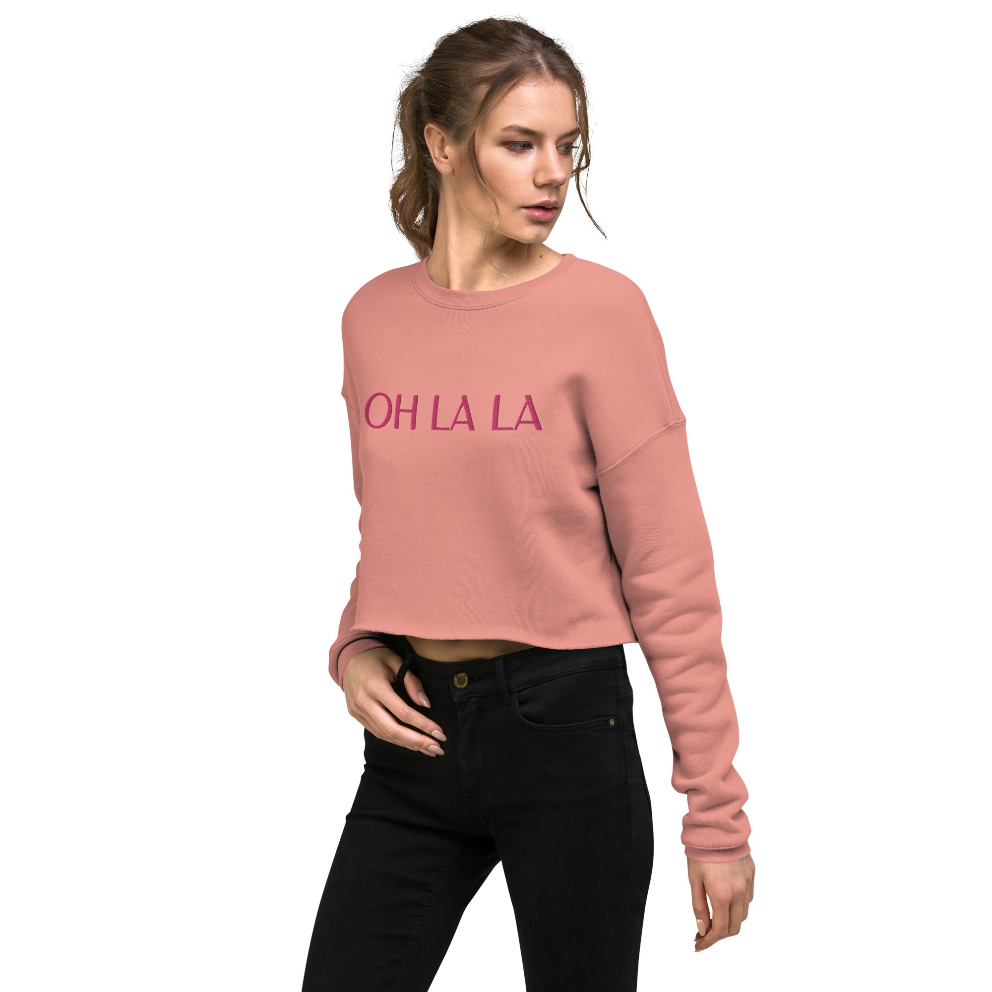 Oh la la pink women's cropped sweatshirt