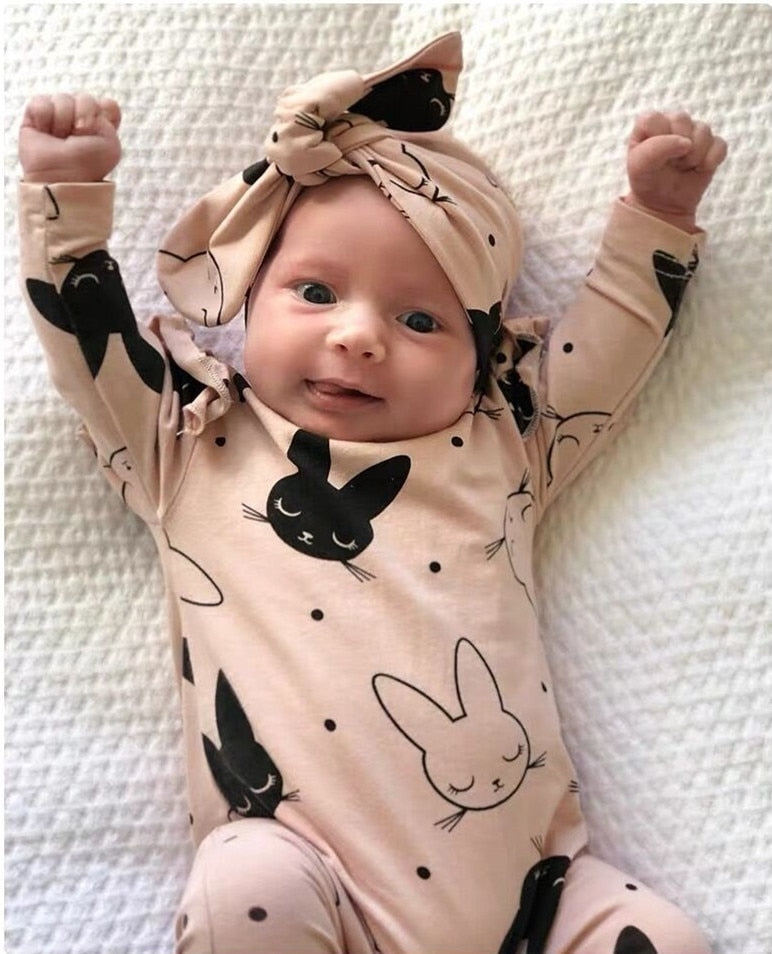 Baby Girls Romper Cartoon Rabbit Cotton Long Sleeve Jumpsuit