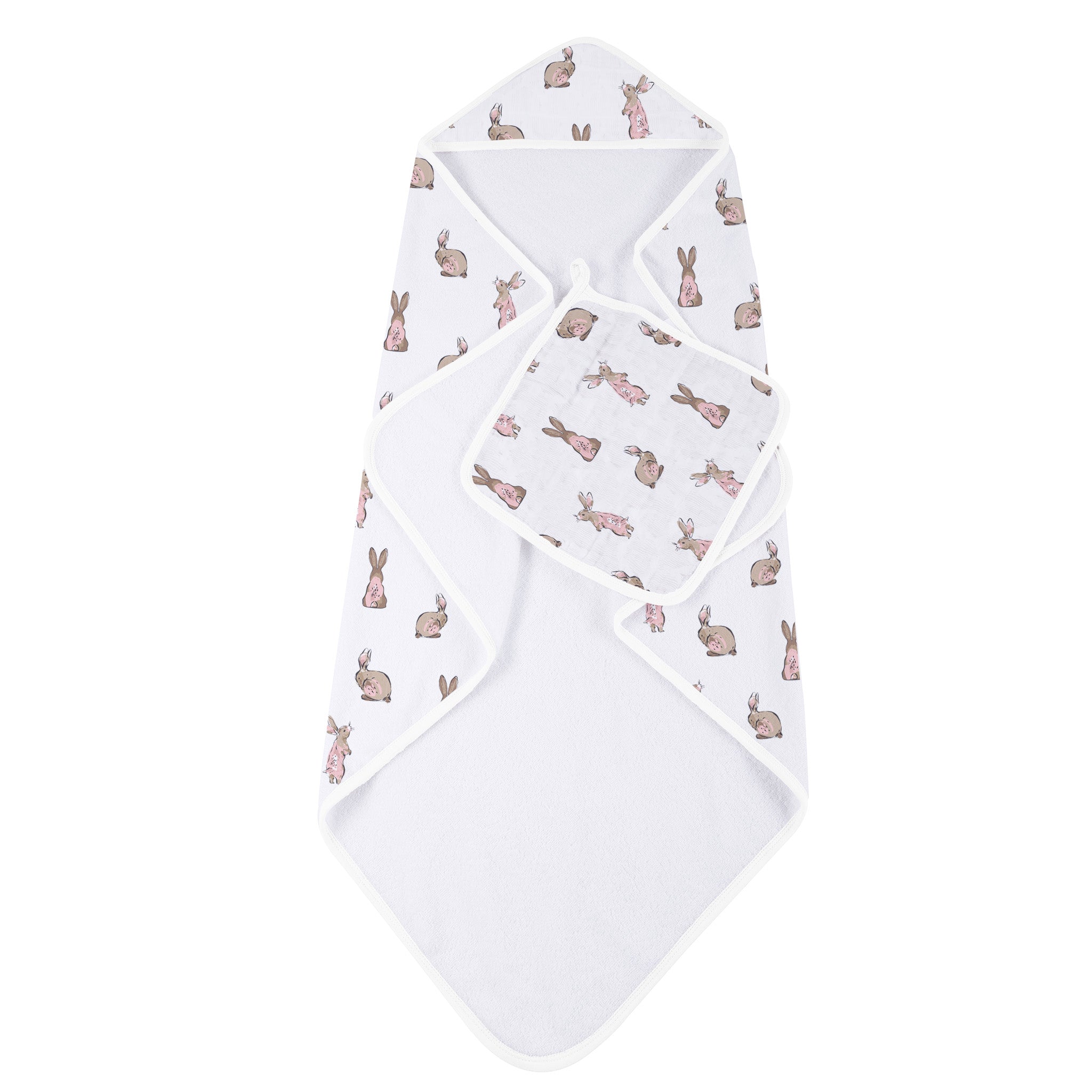 Set of a baby hooded towel and a washcloth