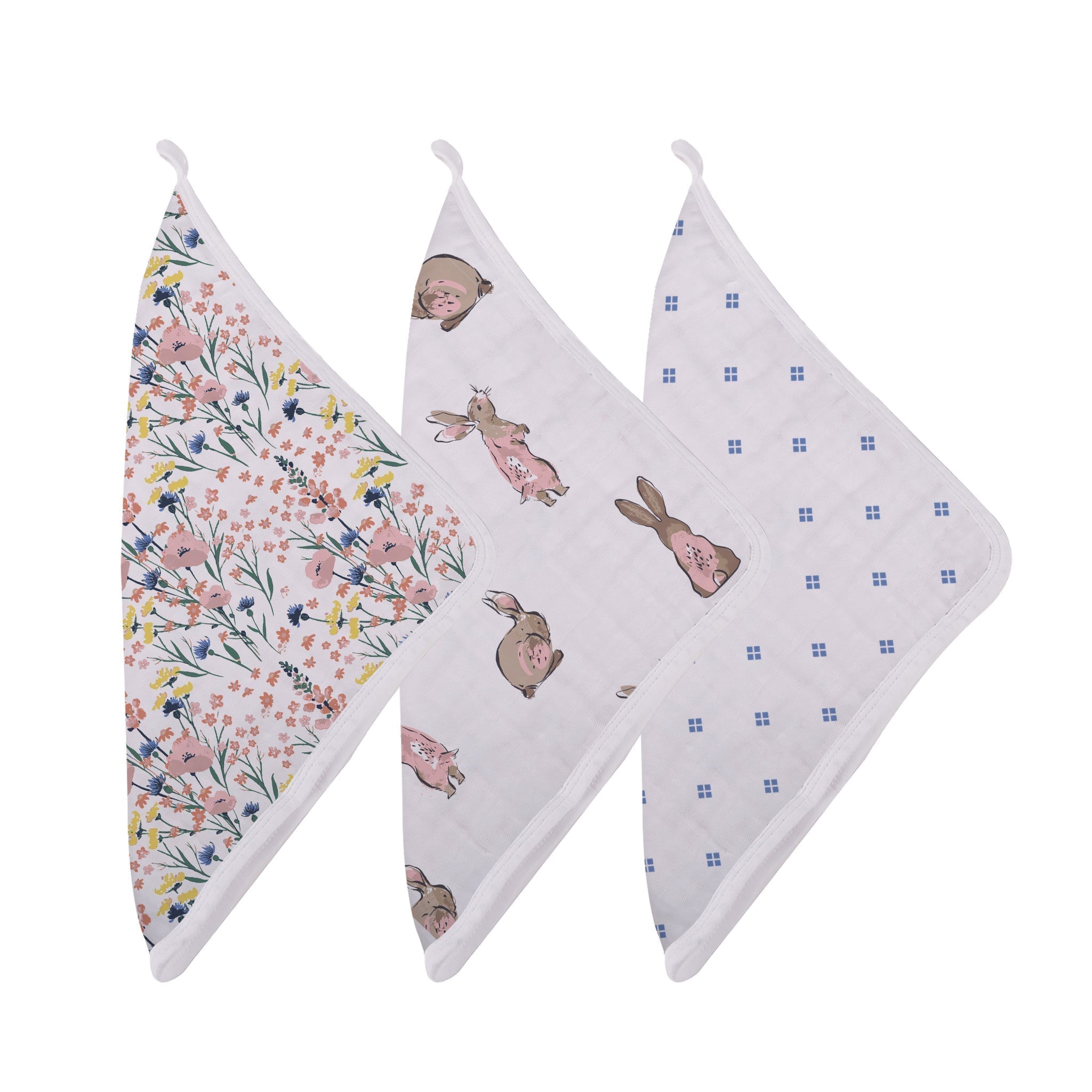 Set of three beautiful washcloths for babies