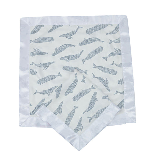 Detail of two baby blankets with whale design
