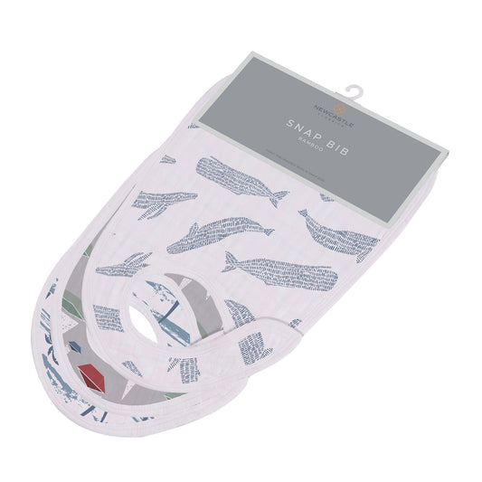 Snap bibs with whales and sails