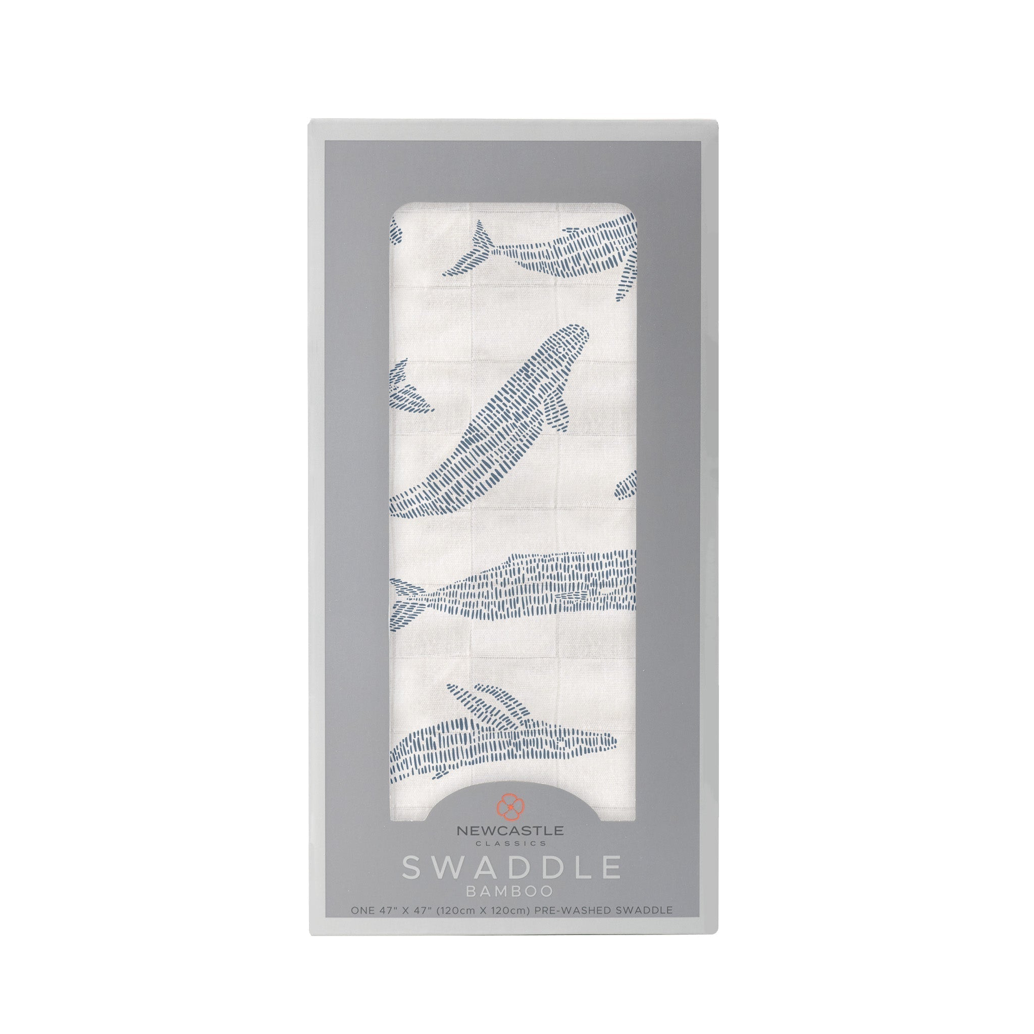 Gift packaging of a cute baby swaddle with whales