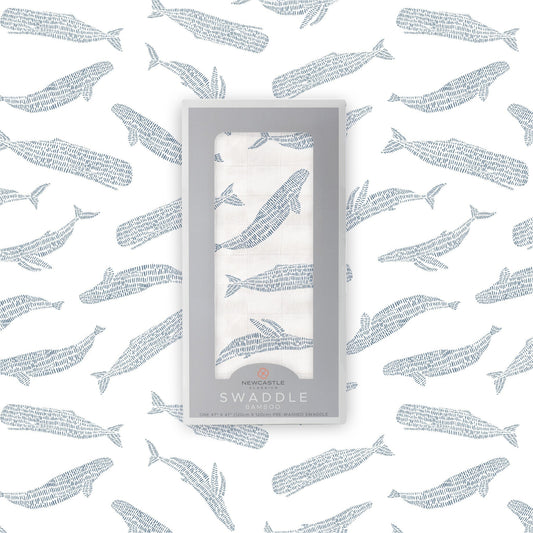 Detail of a bamboo swaddle with whale design