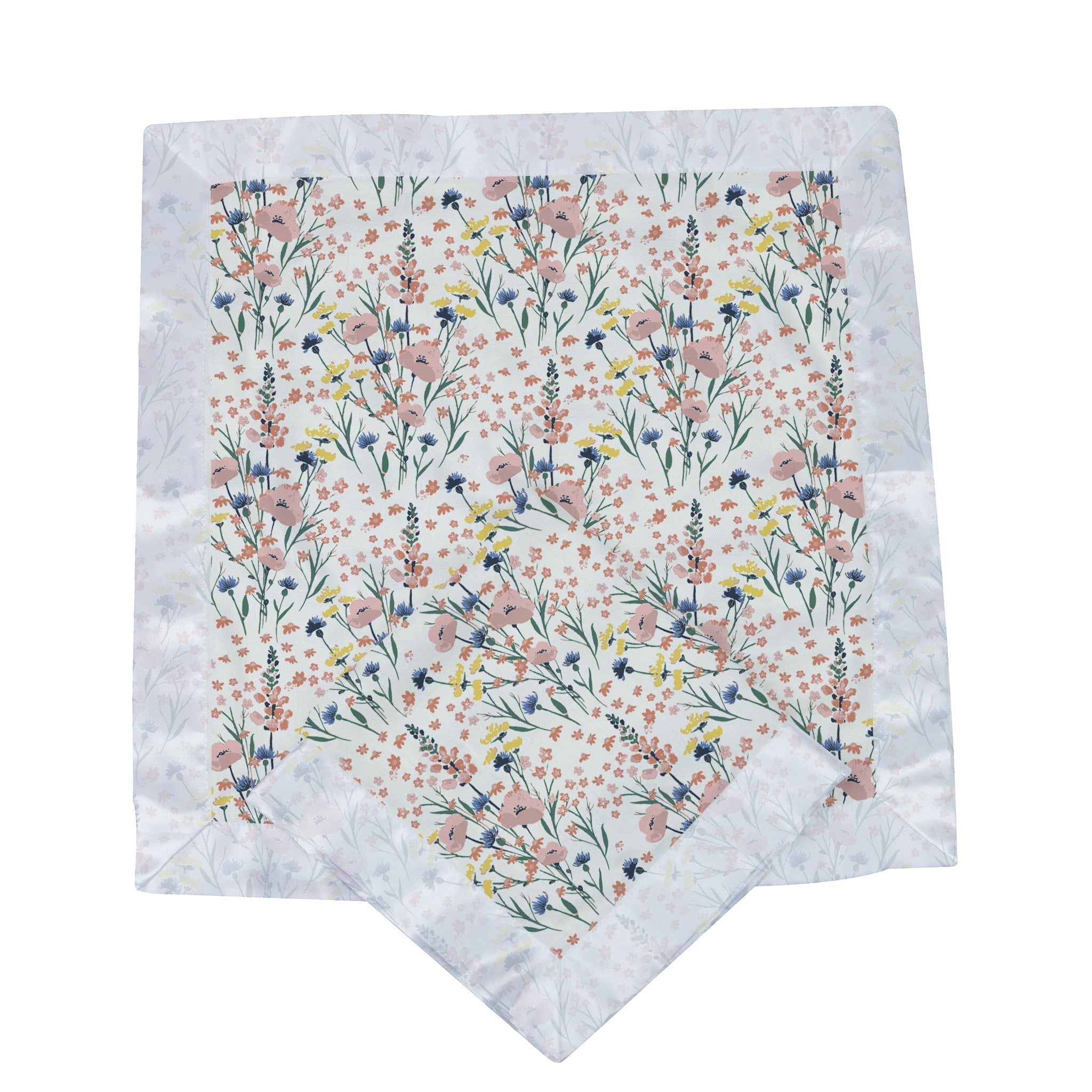Detail of two baby blankets with wildflowers
